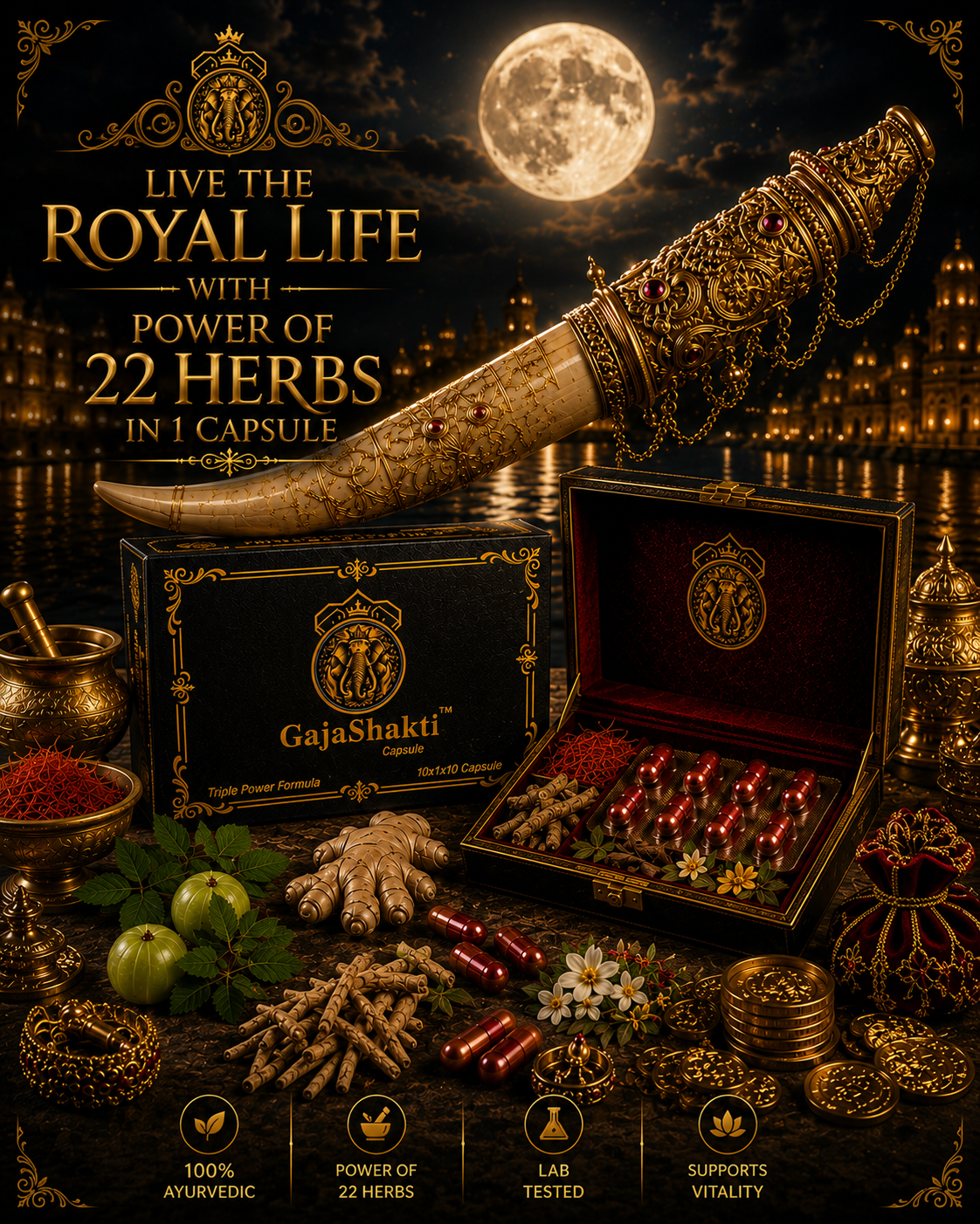 GajaShakti Gold Capsules -Ultra Premium Ayurvedic Daily Vitality & Active Lifestyle Support