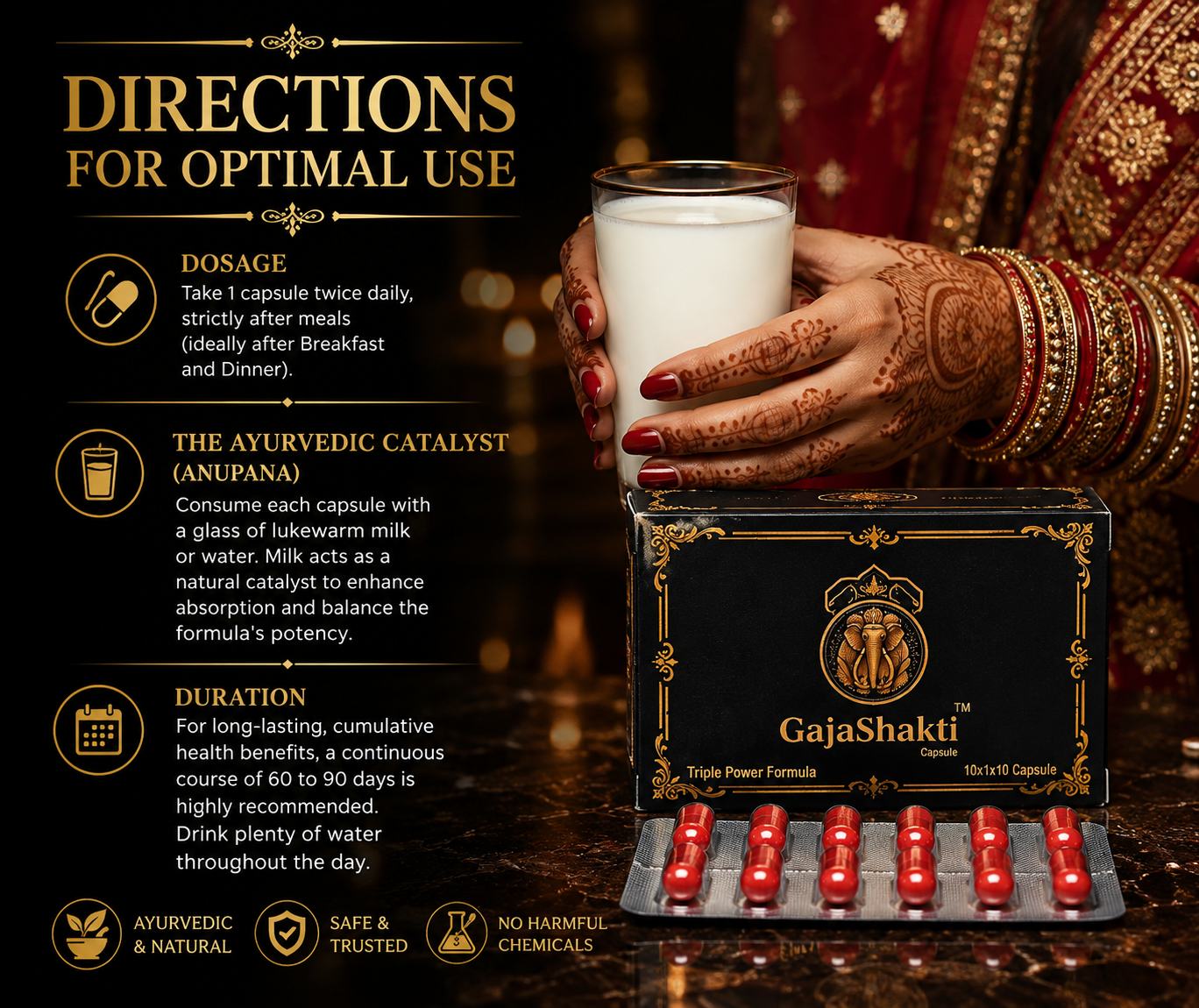 GajaShakti Gold Capsules for Men Ayurvedic Stamina Booster, Strength & Daily Energy Power Capsule | With Pure Himalayan Shilajit, Swarna Bhasma, Kesar & Makardhwaj