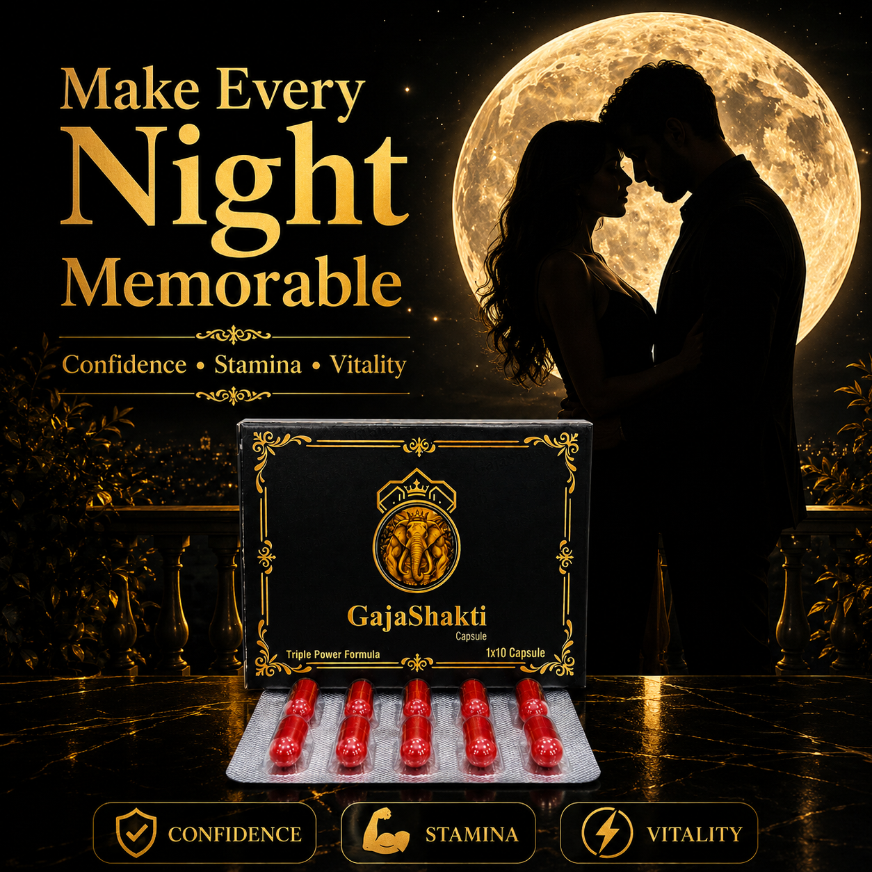 GajaShakti Gold Capsules for Men Ayurvedic Stamina Booster, Strength & Daily Energy Power Capsule | With Pure Himalayan Shilajit, Swarna Bhasma, Kesar & Makardhwaj